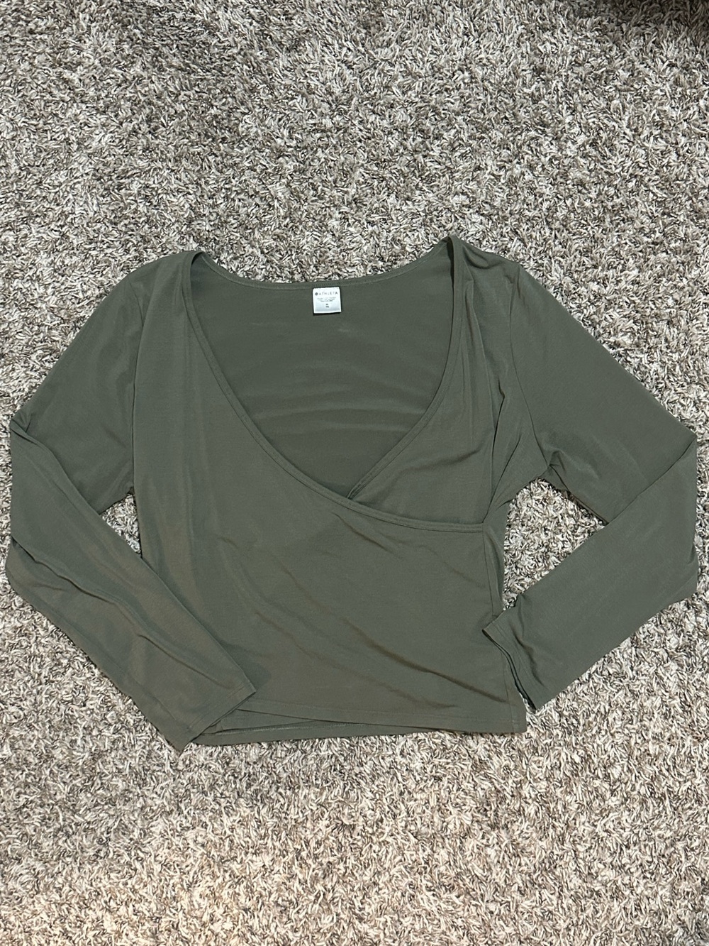 Athleta Olive Green Wrap-Front Long Sleeve Top